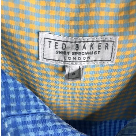 Ted Baker Casual Button Down Shirt Mens Size 6UK Blue Short Sleeve Gingham - Picture 2 of 6